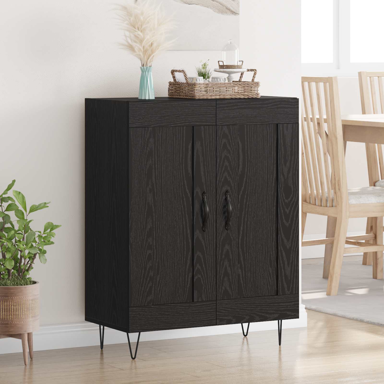 Sideboard Schwarz Eichen-Optik 69,5 x 34 x 90 cm