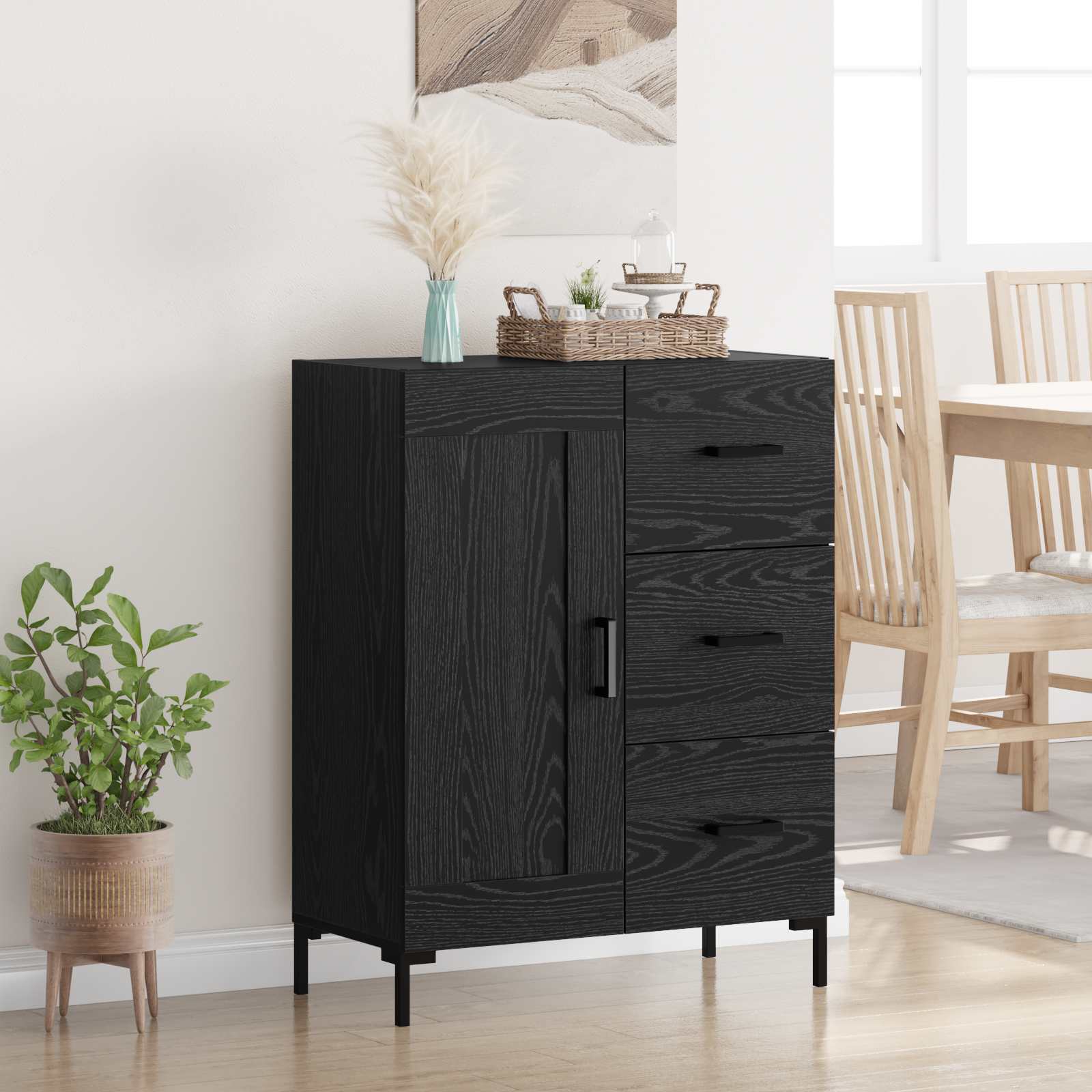 Sideboard Schwarz Eichen-Optik 69.5 x 34 x 90 cm Holzwerkstoff