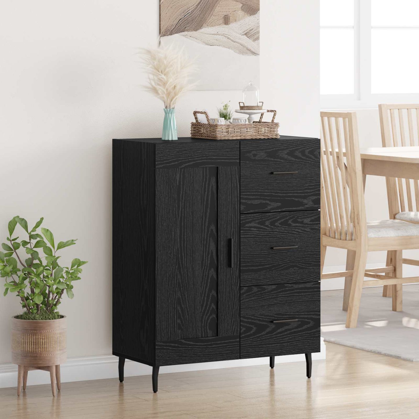 Sideboard mit Schubladen Schwarz Eichen-Optik 69,5 x 34 x 90 cm
