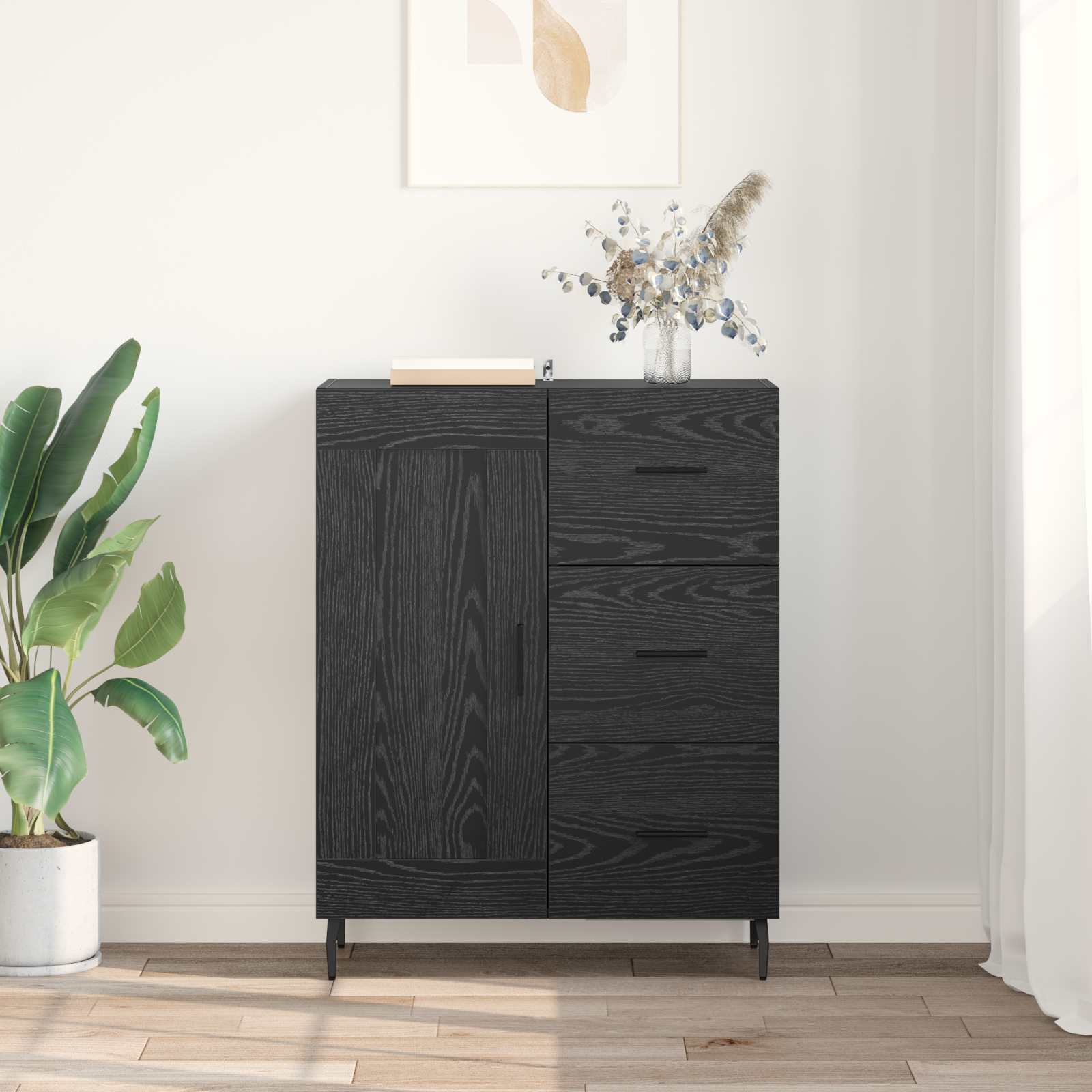 Sideboard mit Schubladen Schwarz Eichen-Optik 69,5 x 34 x 90 cm