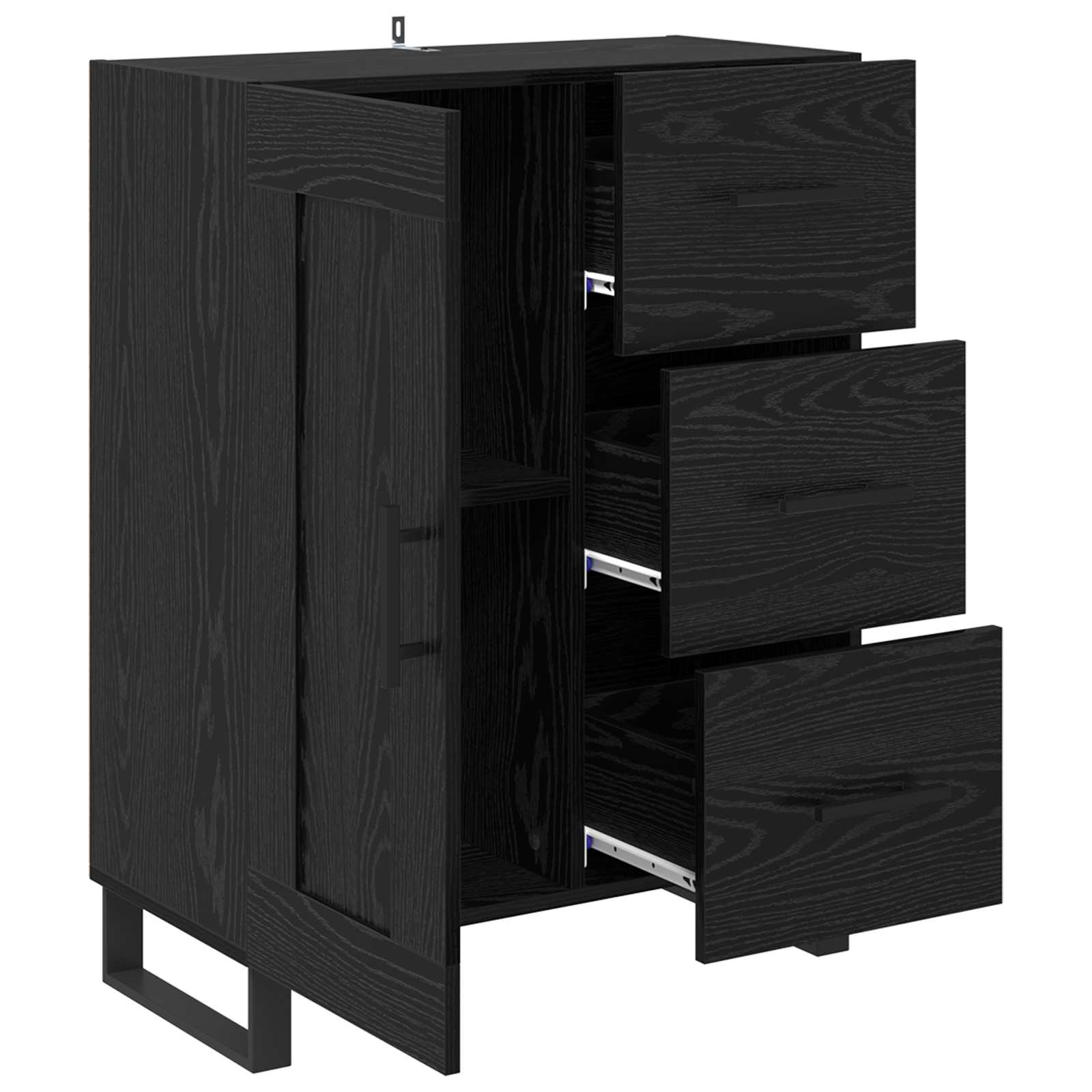 Sideboard mit Schubladen Schwarz Eichen-Optik 69,5 x 34 x 90 cm