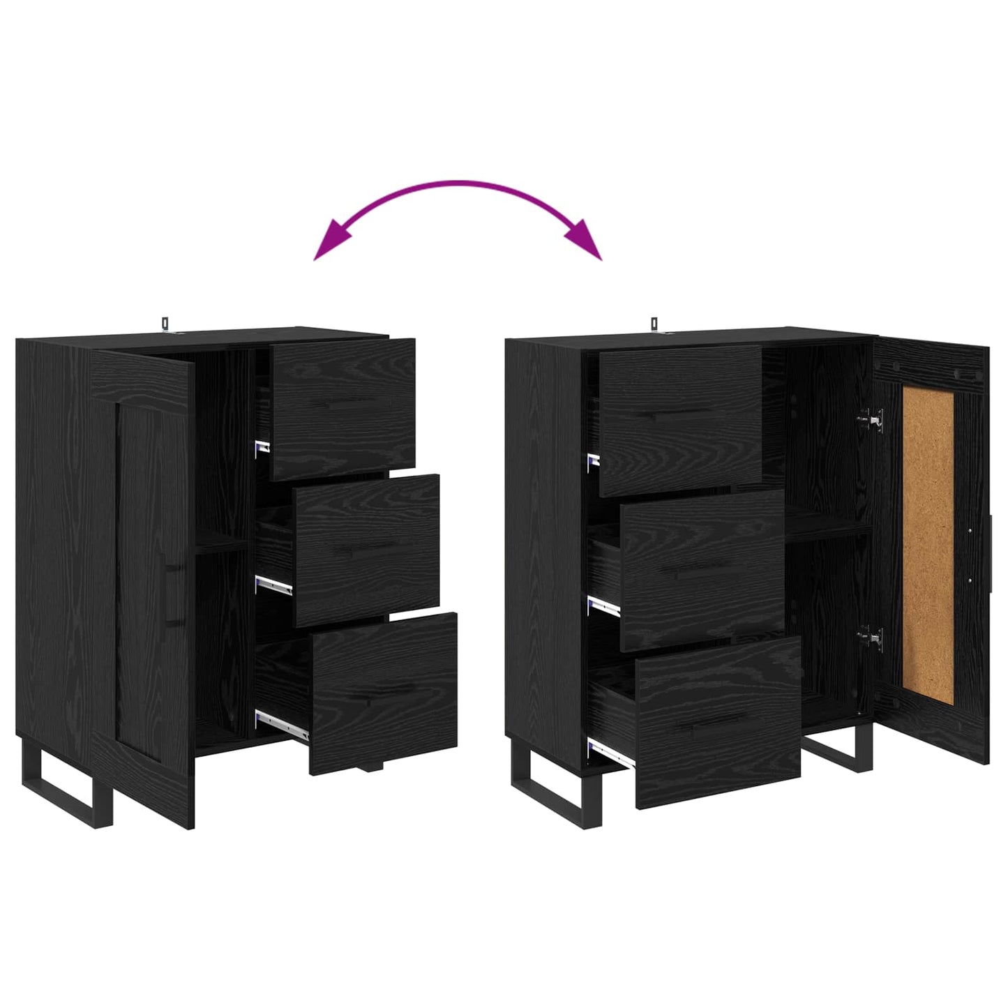 Sideboard mit Schubladen Schwarz Eichen-Optik 69,5 x 34 x 90 cm