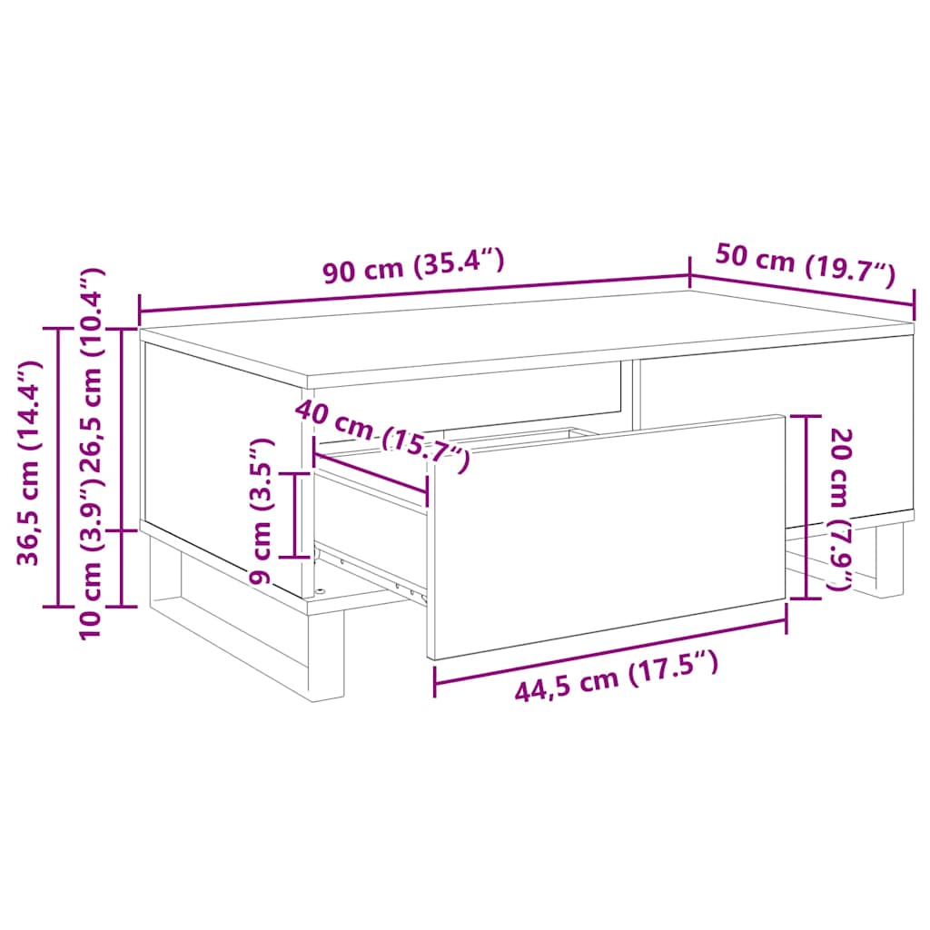 Couchtisch Schwarz Eichen-Optik 90 x 50 x 36,5 cm Holzwerkstoff