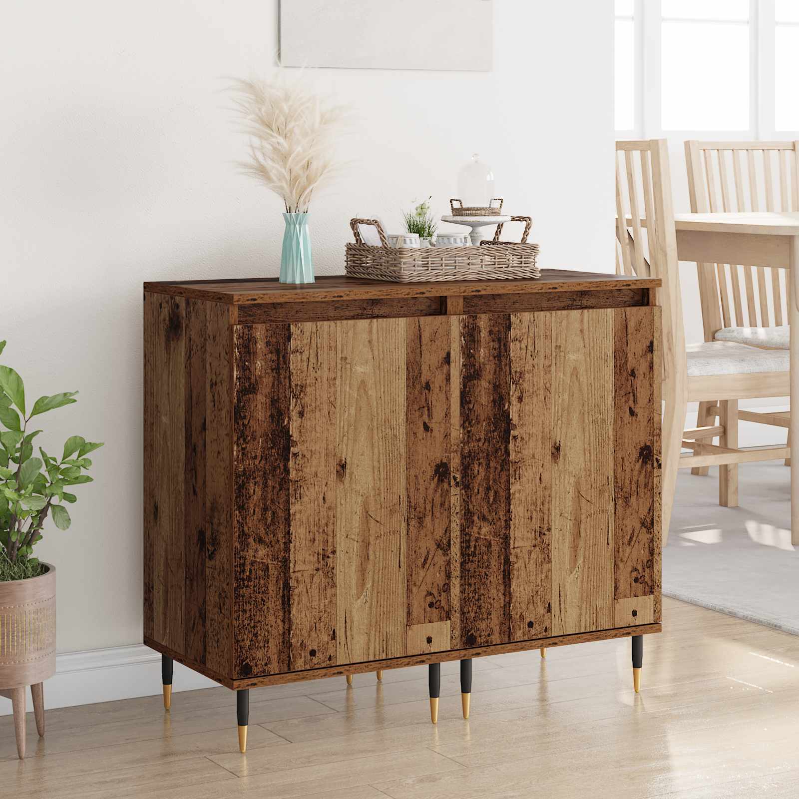 Sideboard 2 stk. Altholz 40 x 35 x 70 cm Verbundholz und Eisen