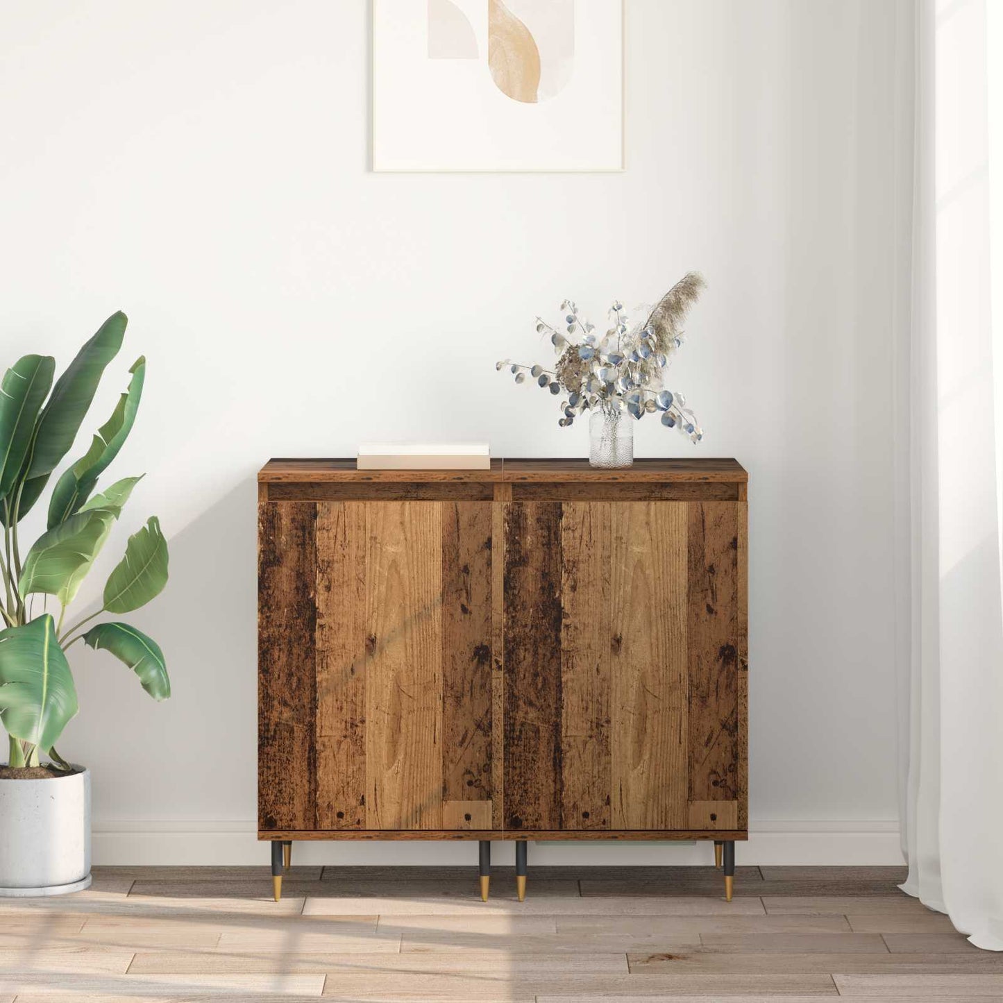 Sideboard 2 stk. Altholz 40 x 35 x 70 cm Verbundholz und Eisen