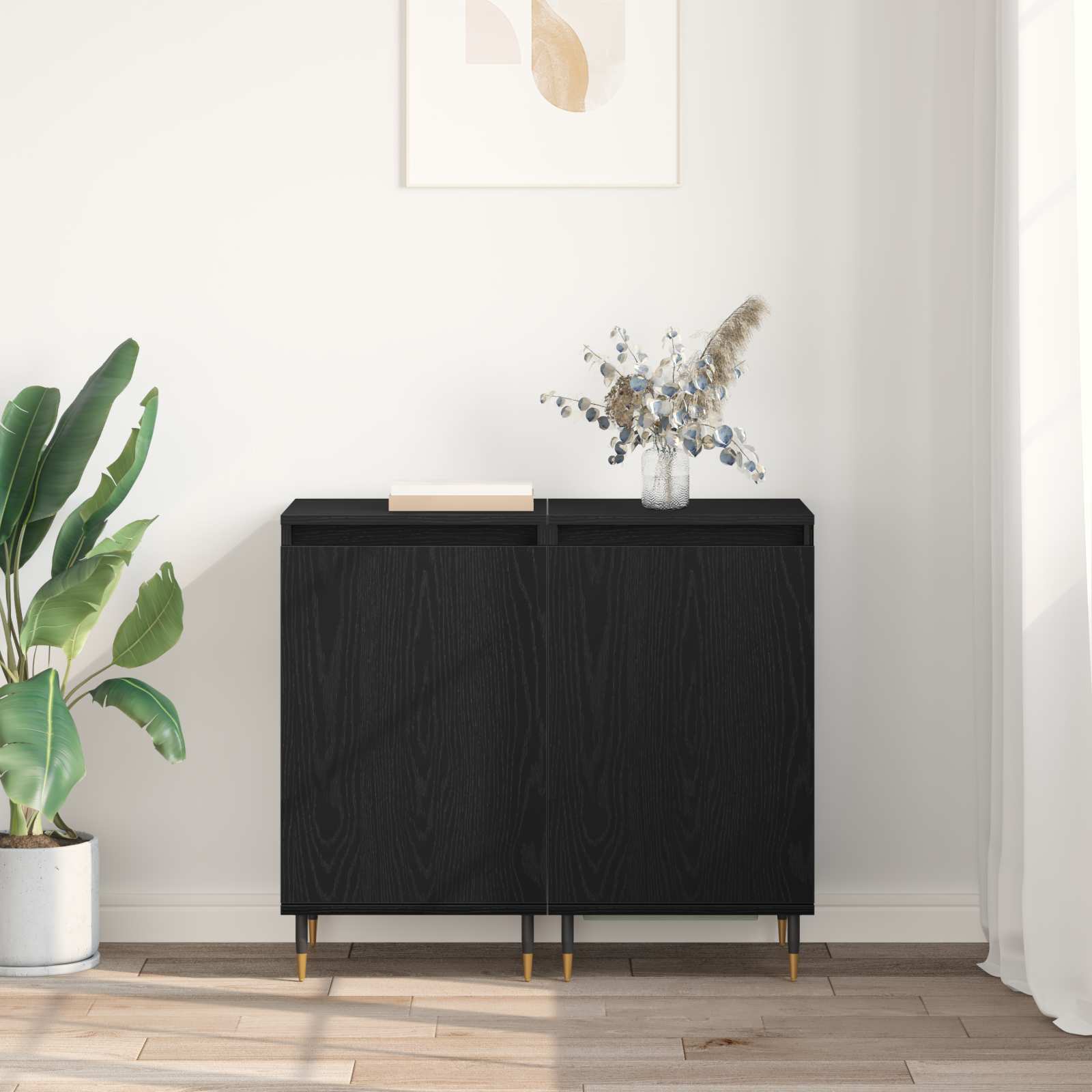 Sideboard 2 stk. Schwarz Eichen-Optik 40 x 35 x 70 cm