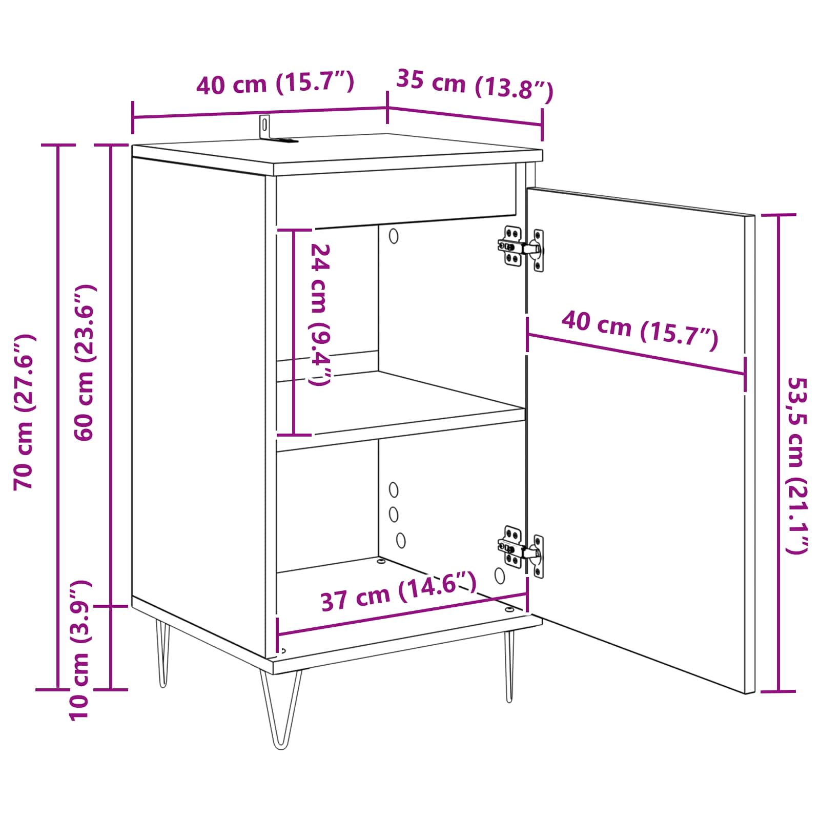 Sideboard Altholz 40 x 35 x 70 cm Holzwerkstoff
