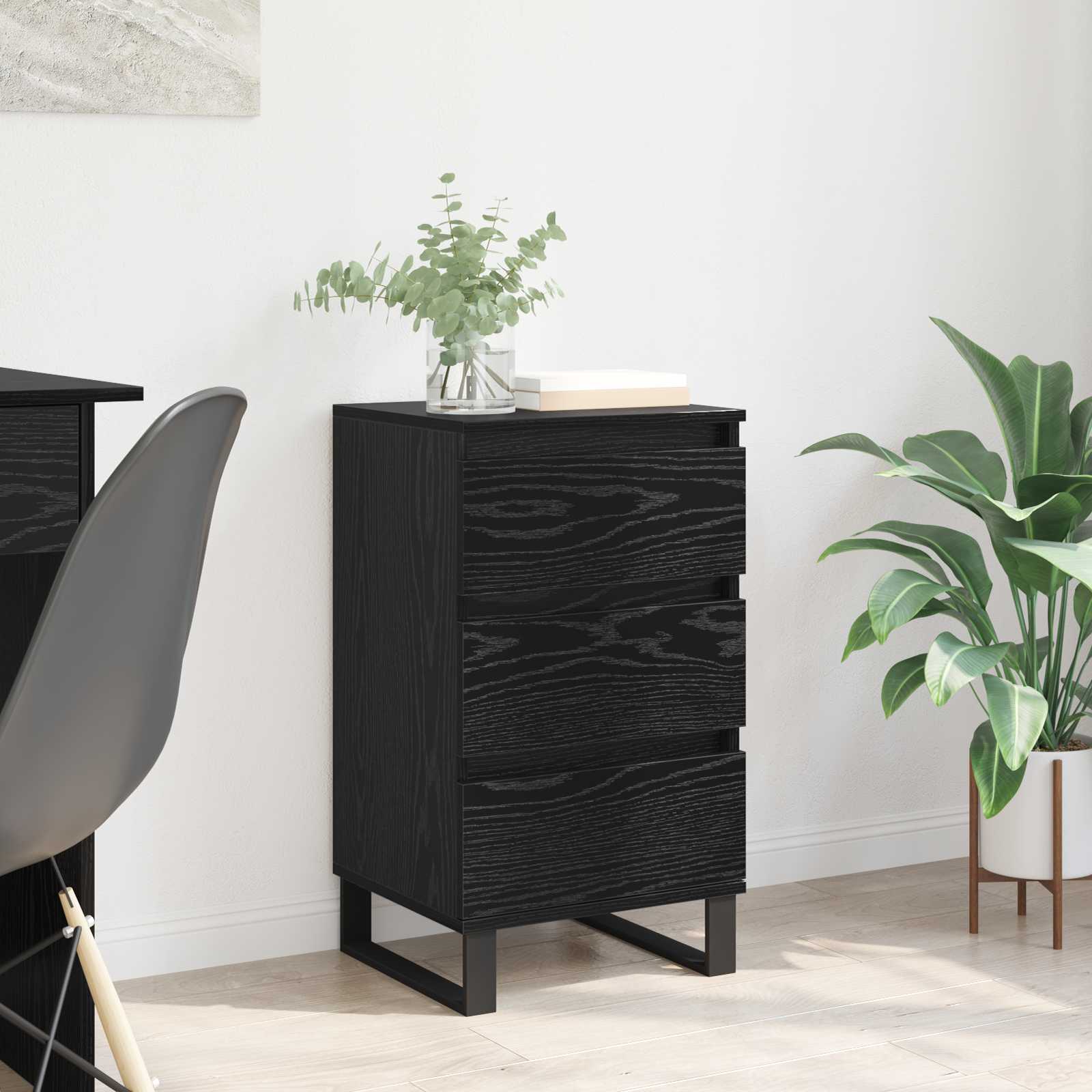 Sideboard Schwarz Eichen-Optik Holzwerkstoff