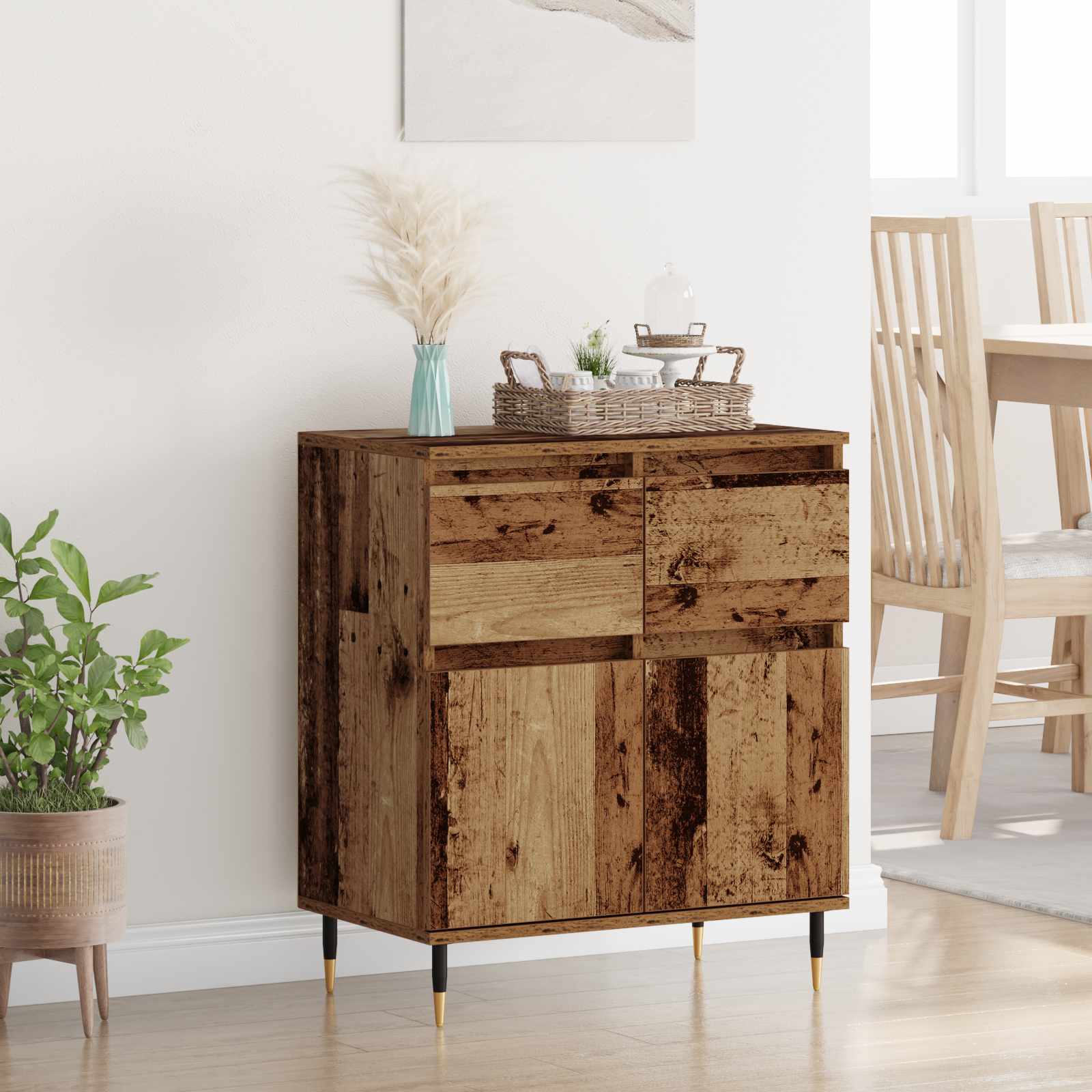 Sideboard Altholz 60 x 35 x 70 cm Verbundholz und Eisen