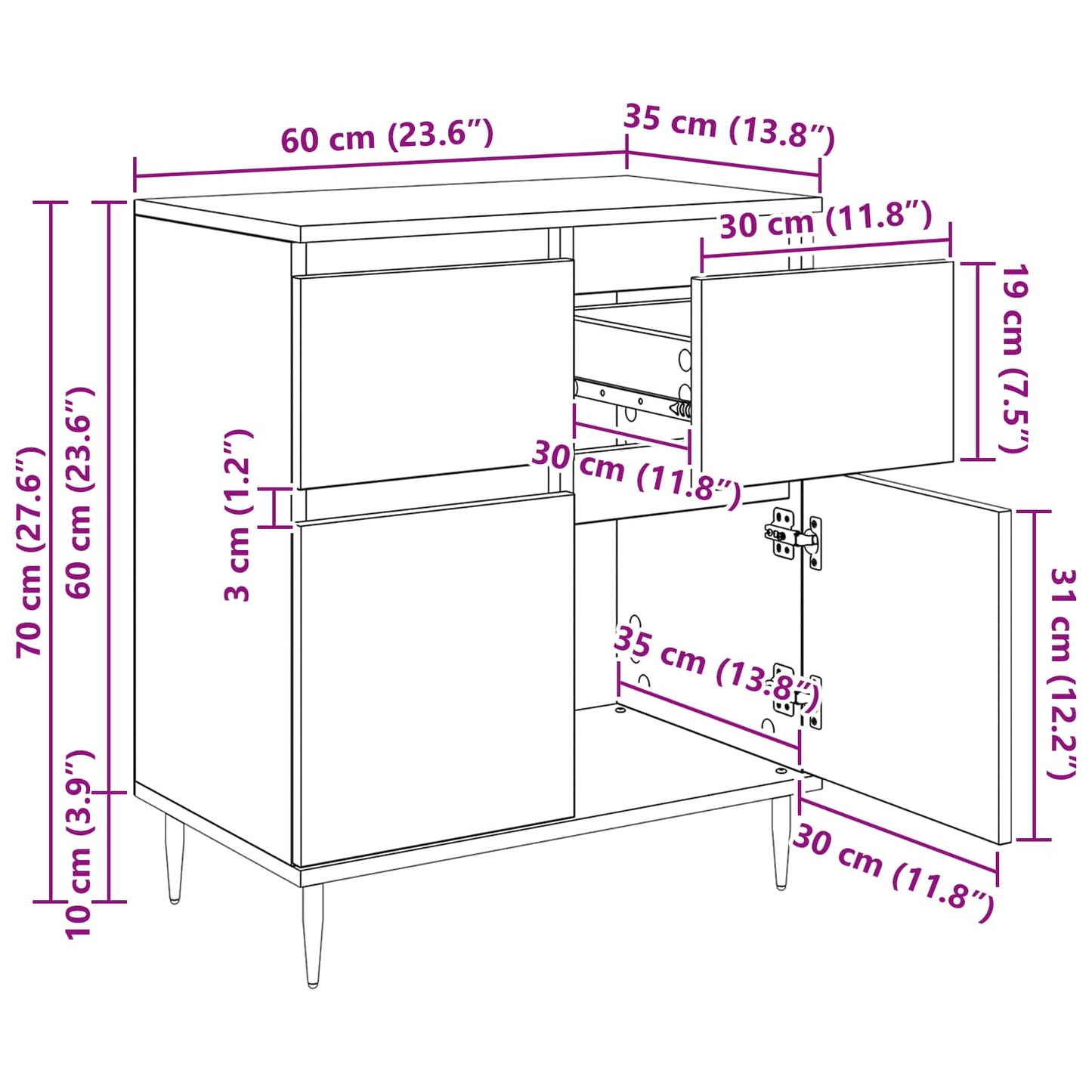 Sideboard Artisan-Eiche 60 x 35 x 70 cm Verbundholz und Eisen