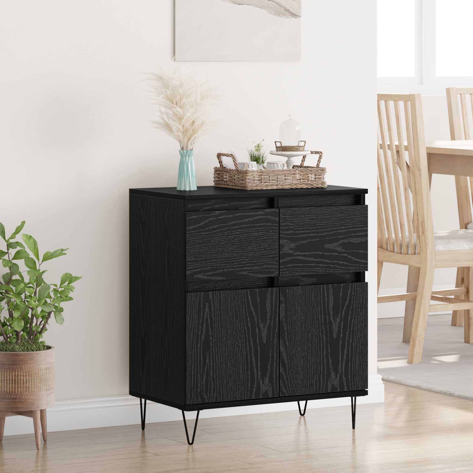 Sideboard Schwarz Eichen-Optik 60 x 35 x 70 cm