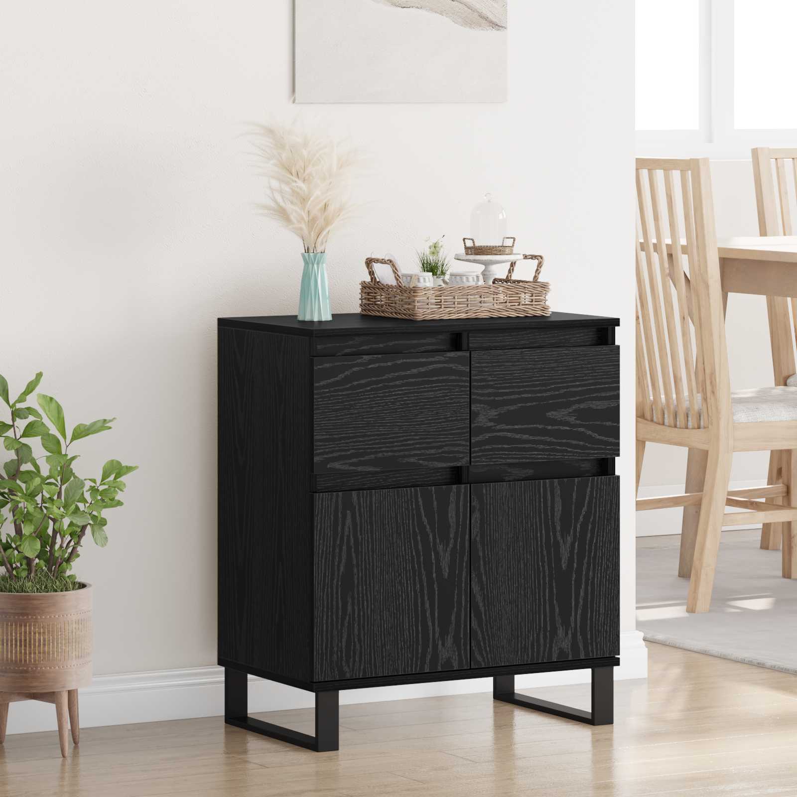 Sideboard Schwarz Eichen-Optik 60 x 35 x 70 cm