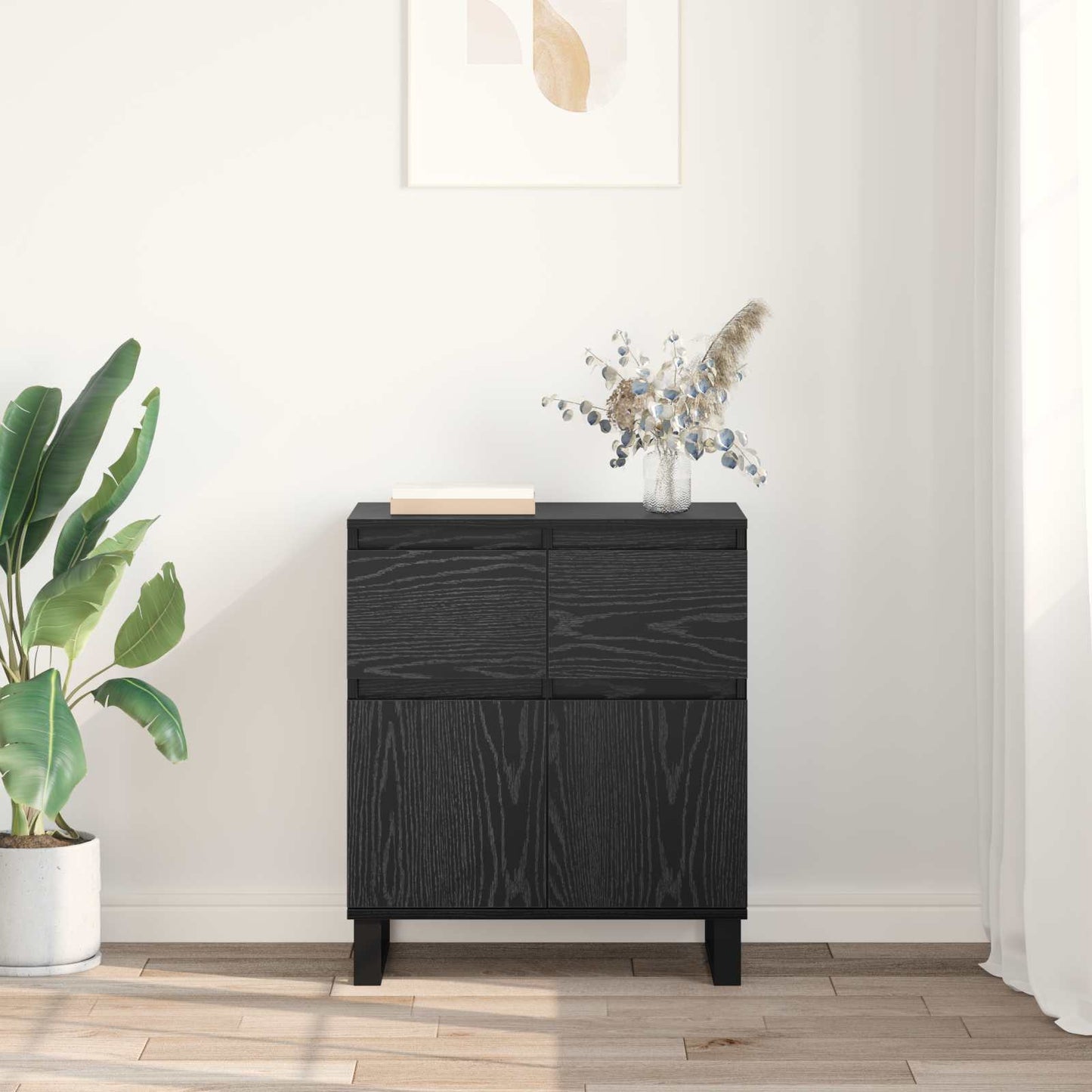 Sideboard Schwarz Eichen-Optik 60 x 35 x 70 cm