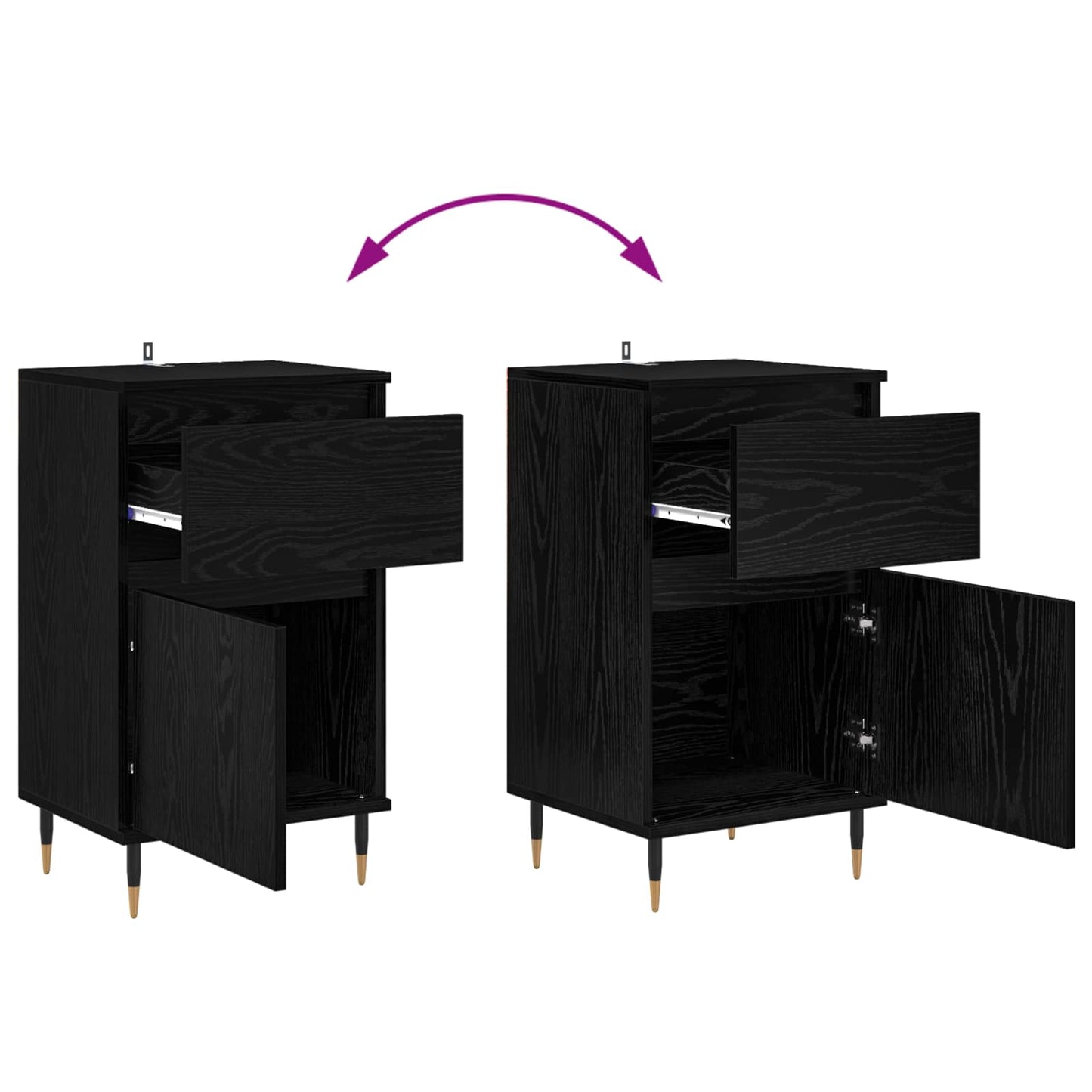 Sideboard mit Schubladen Schwarz Eichen-Optik 40 x 35 x 70 cm