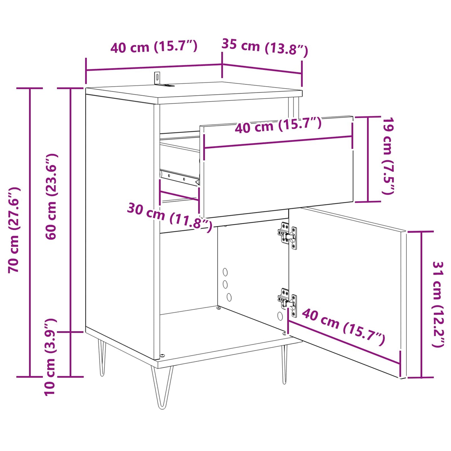 Sideboard Altholz 35 x 40 x 70 cm Holzwerkstoff
