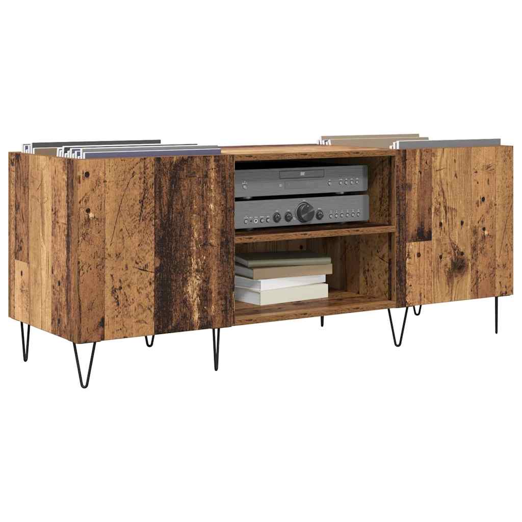 Schallplattenschrank mit Regal mit Tür Altholz 121 x 38 x 48 cm