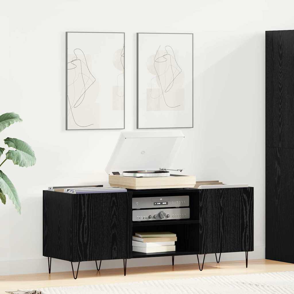 Schallplattenschrank Schwarz Eichen-Optik 121 x 38 x 48 cm