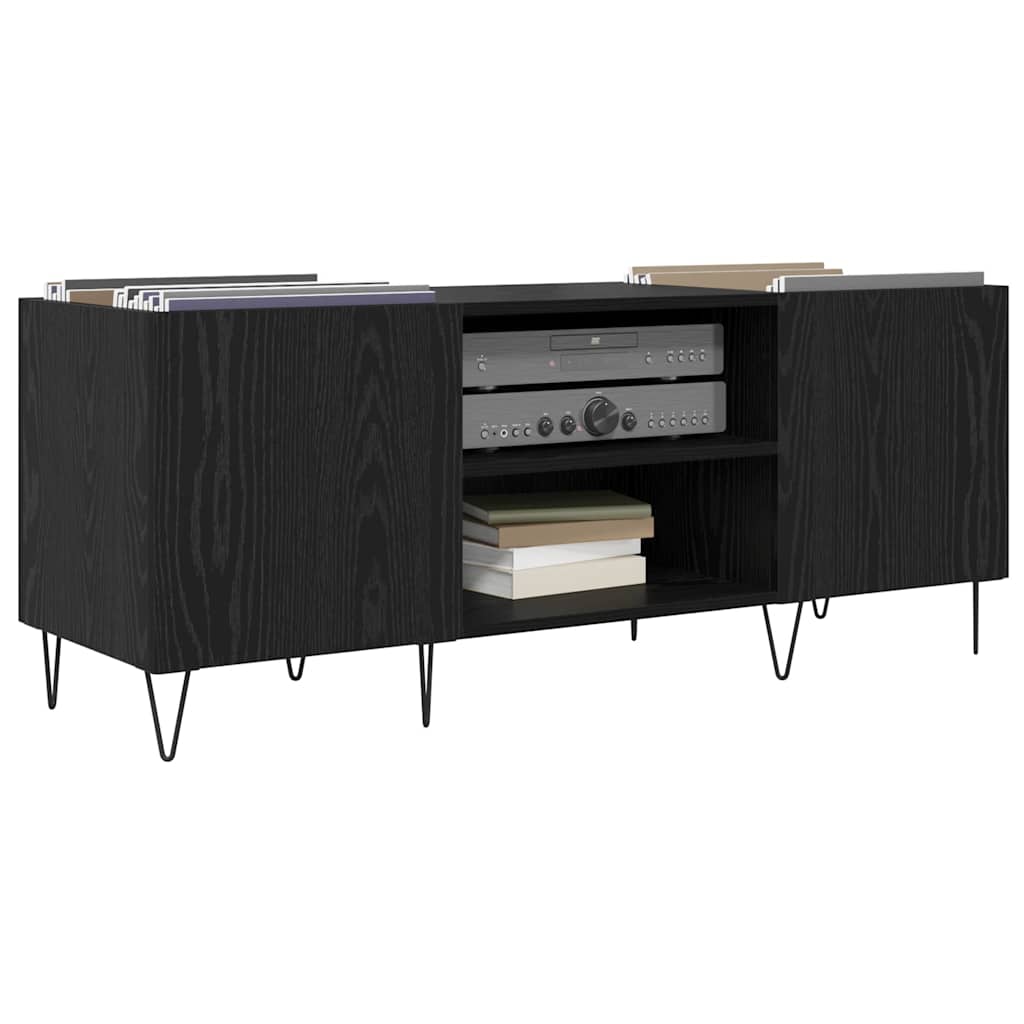 Schallplattenschrank Schwarz Eichen-Optik 121 x 38 x 48 cm