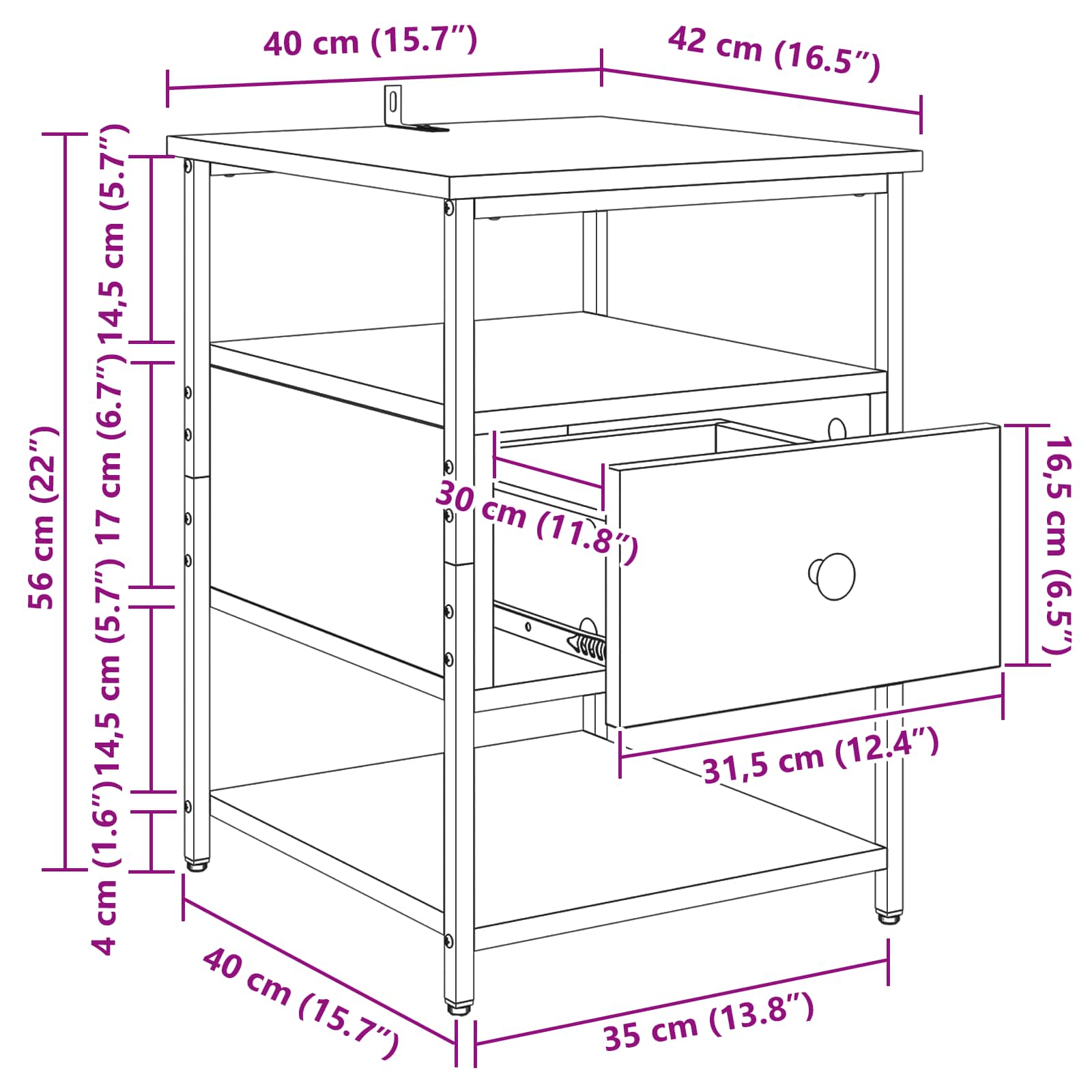 Nachttisch Altholz 40 x 42 x 56 cm Holzwerkstoff