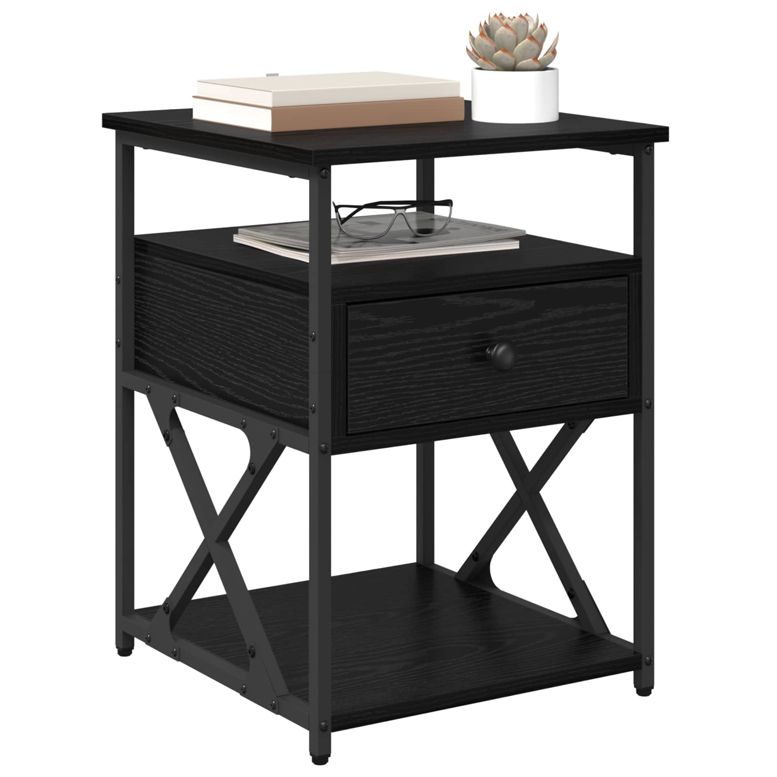 Nachttisch 2 Stk. Schwarz Eichen-Optik 40 x 42 x 55 cm