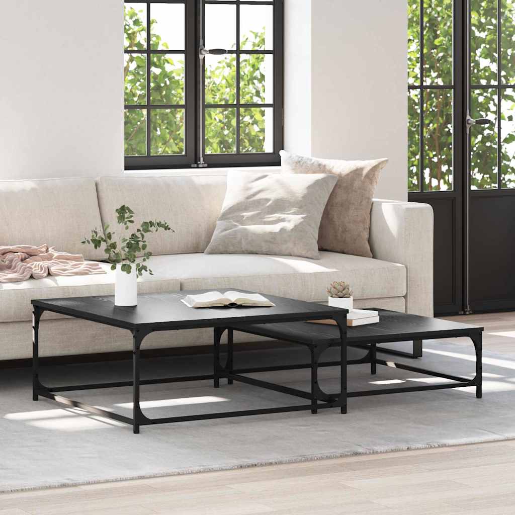 Couchtisch 2 stk. Schwarz Eichen-Optik 80 x 80 x 35 cm