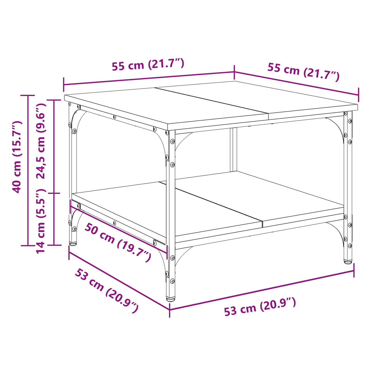 Couchtisch Altholz 55 x 55 x 40 cm Holzwerkstoff