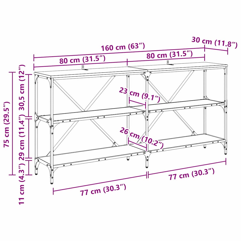 Konsolentisch Altholz 160 x 30 x 75 cm Holzwerkstoff
