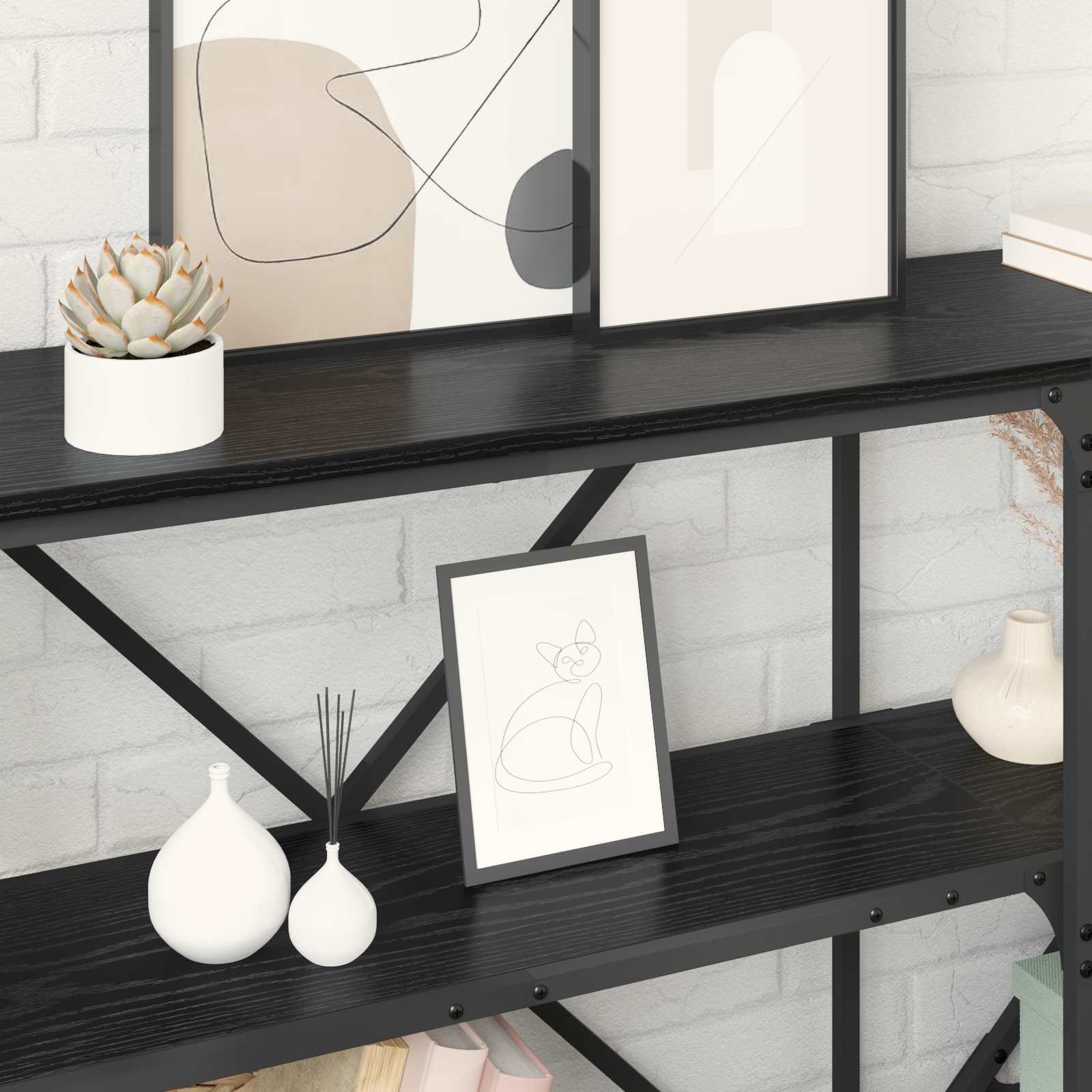 Konsolentisch Schwarz Eichen-Optik 160 x 30 x 75 cm