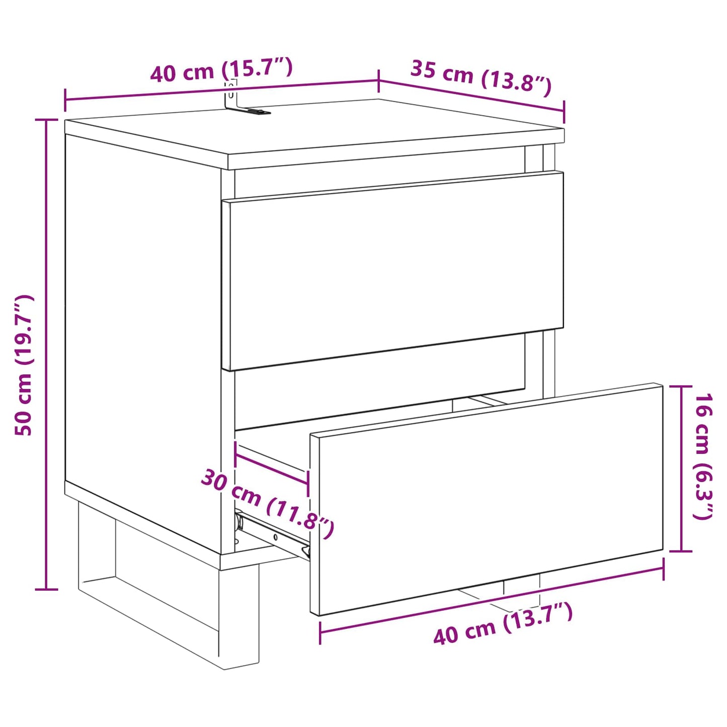 Nachttisch Altholz 40 x 35 x 50 cm Holzwerkstoff