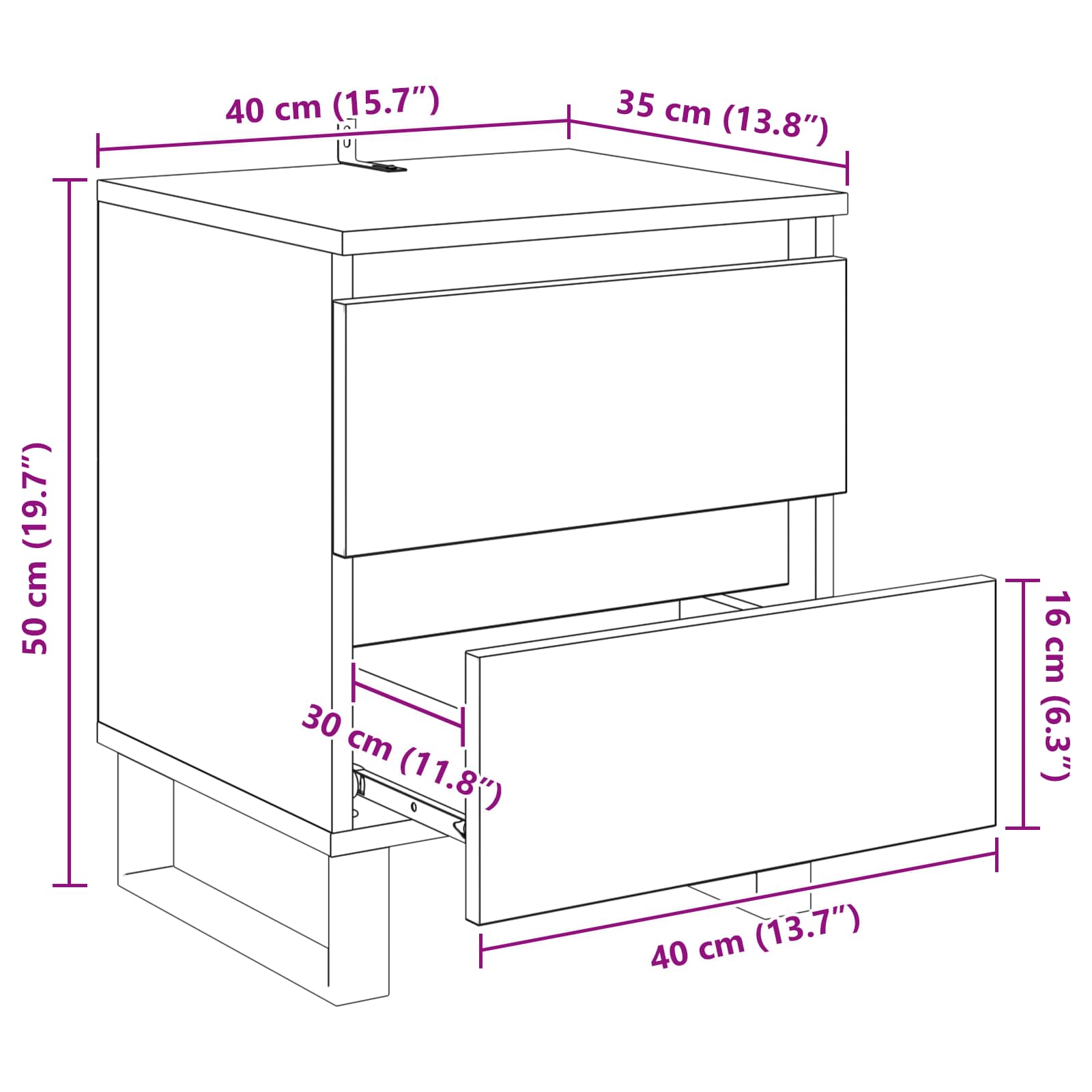 Nachttisch 2 stk. Altholz 40 x 35 x 50 cm Holzwerkstoff