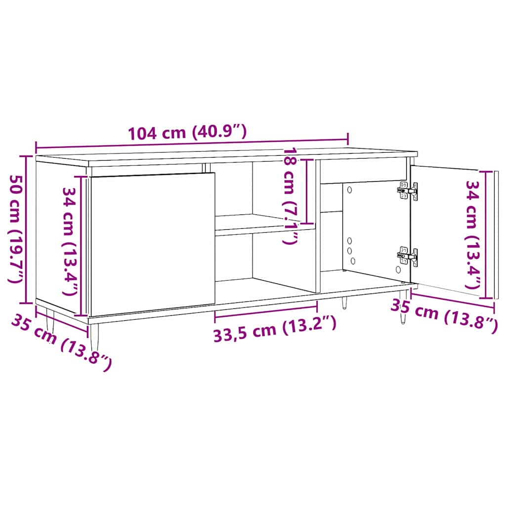 TV-Schränk 104 x 35 x 50 cm Schwarz Eichen-Optik Holzwerkstoff