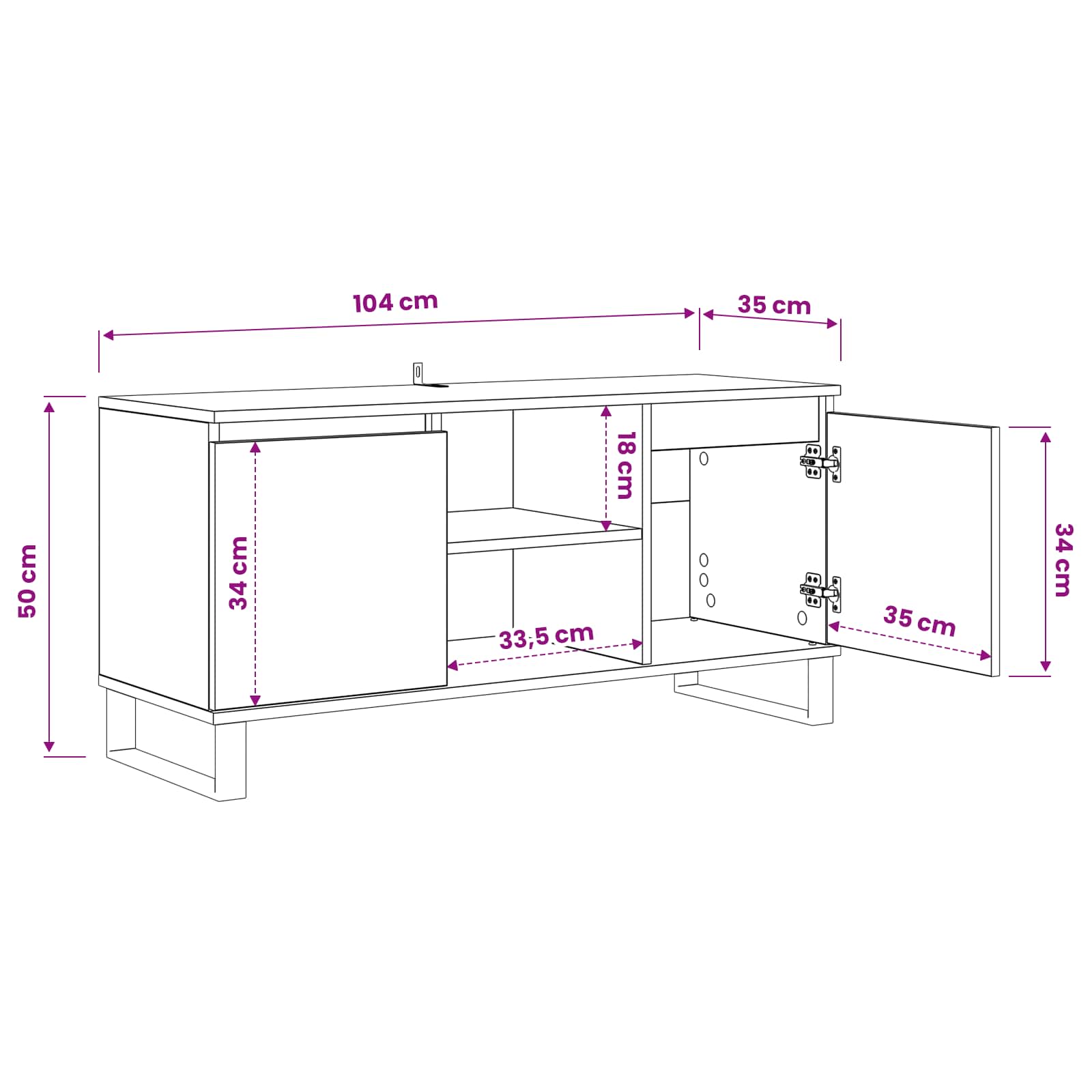 TV-Schränk 104 x 35 x 50 cm Schwarz Eichen-Optik Holzwerkstoff