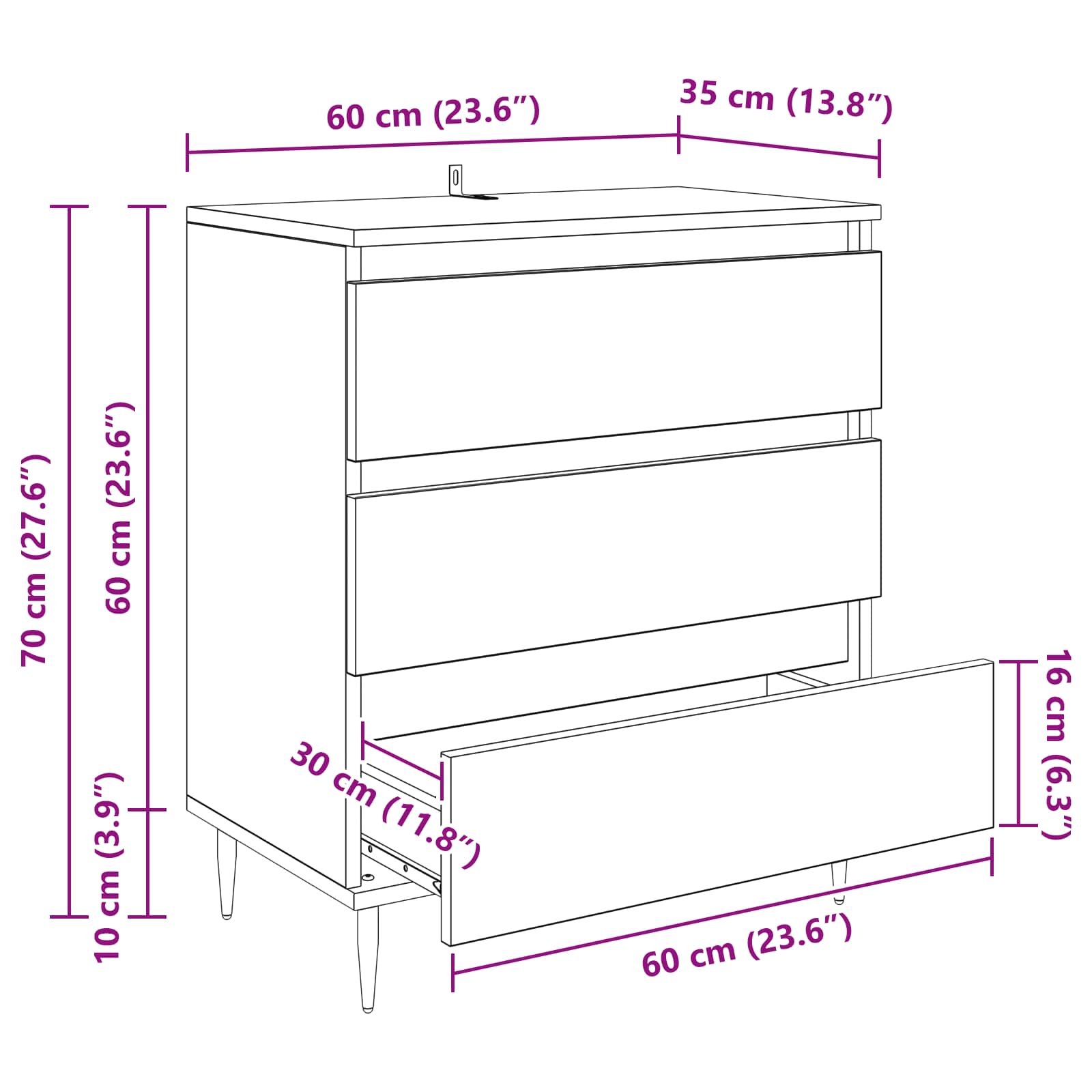 Sideboard Altholz 60 x 35 x 70 cm Holzwerkstoff