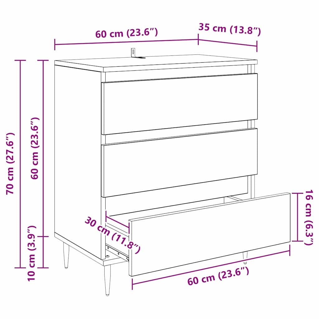 Sideboard Artisan-Eiche 60 x 35 x 70 cm Holzwerkstoff