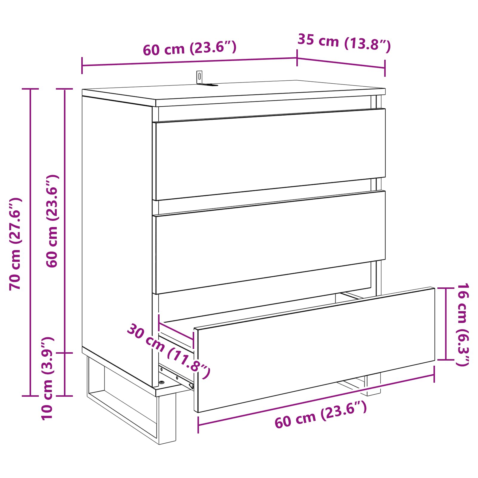 Sideboard Altholz 60 x 35 x 70 cm Holzwerkstoff