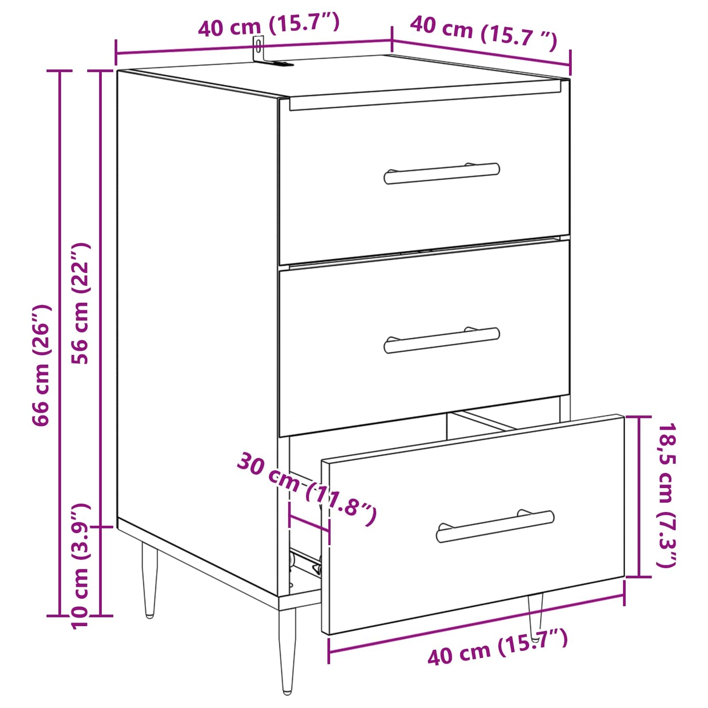 Nachttisch Altholz 40 x 40 x 66 cm Holzwerkstoff