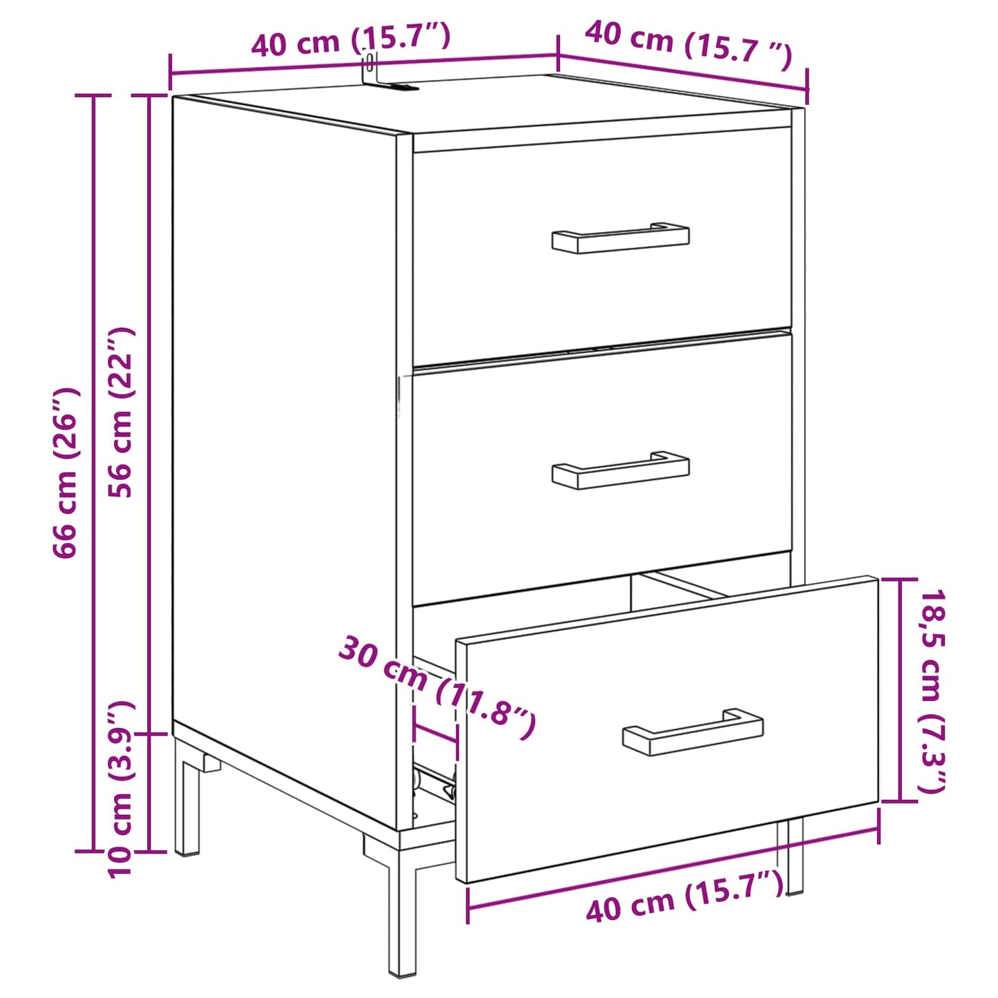 Nachttisch Altholz 40 x 40 x 66 cm Holzwerkstoff