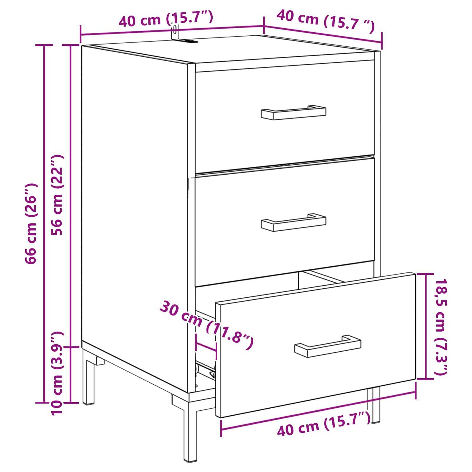 Nachttisch Altholz 40 x 40 x 66 cm Holzwerkstoff