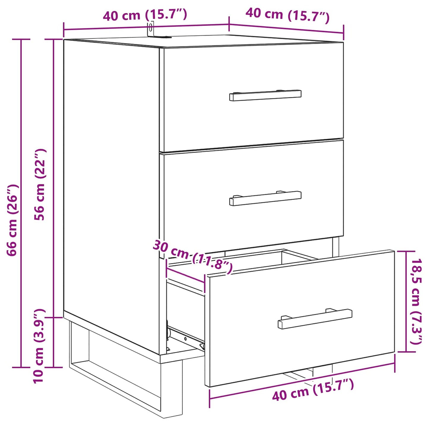 Nachttisch Altholz 40 x 40 x 66 cm Holzwerkstoff