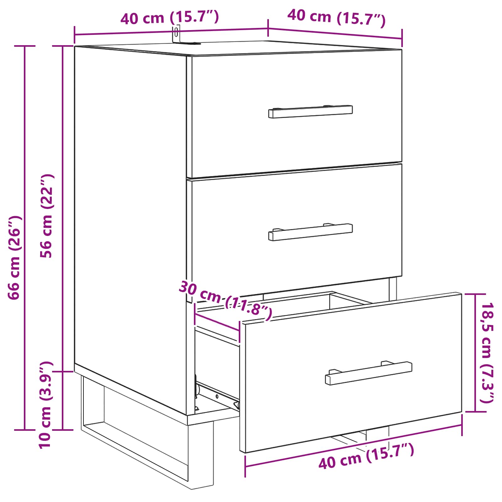 Nachttisch Altholz 40 x 40 x 66 cm Holzwerkstoff