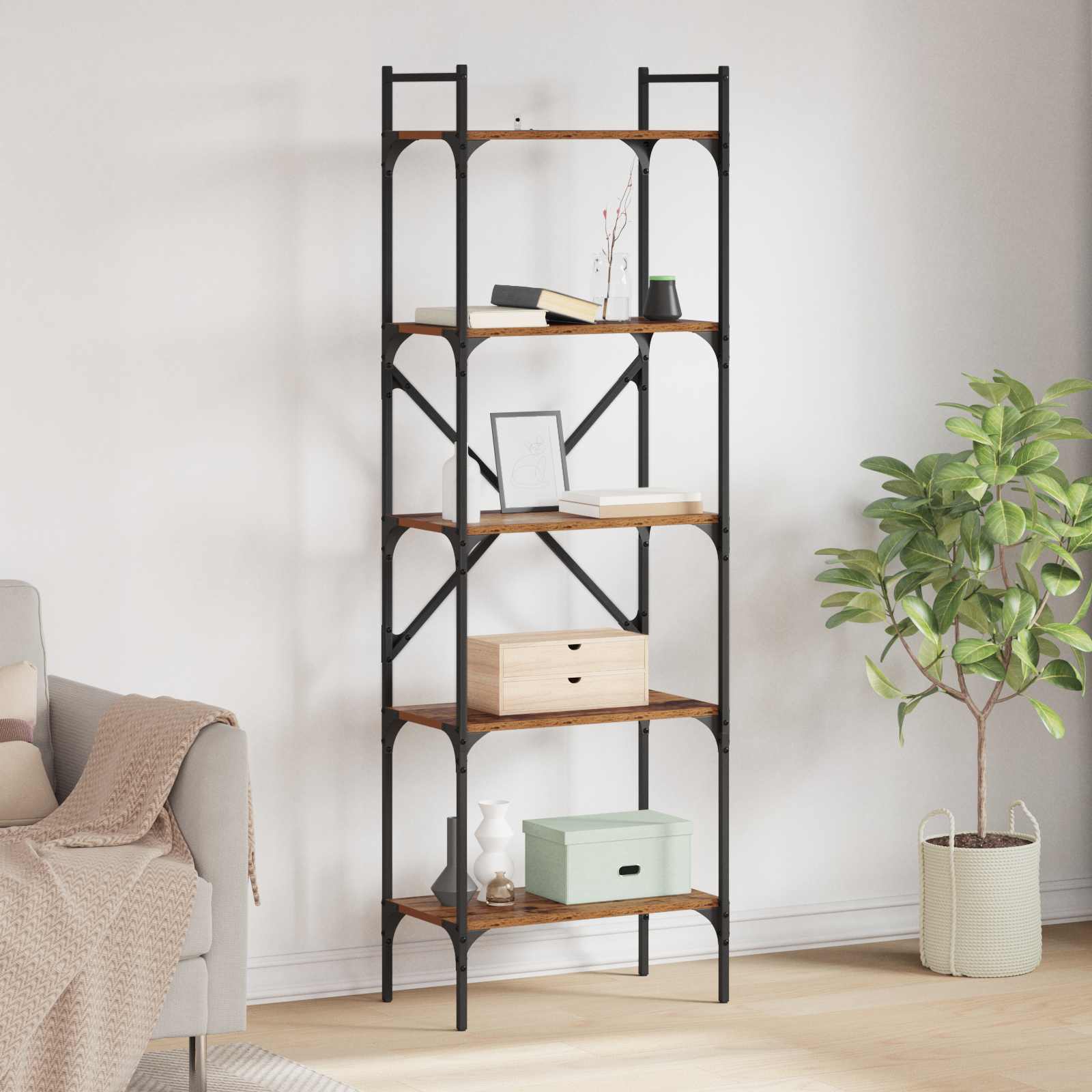 Bücherregal 5 Ebenen 56 x 32 x 174 cm Holzwerkstoff Altholz