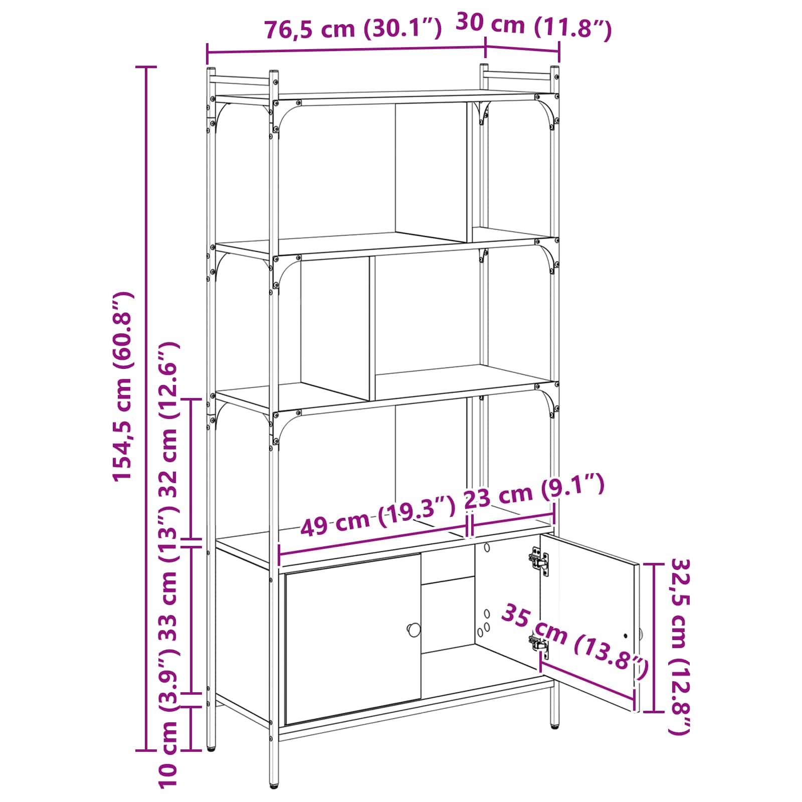 Bücherregal 6 Ebenen 76,5 x 30 x 154,5 cm Holzwerkstoff