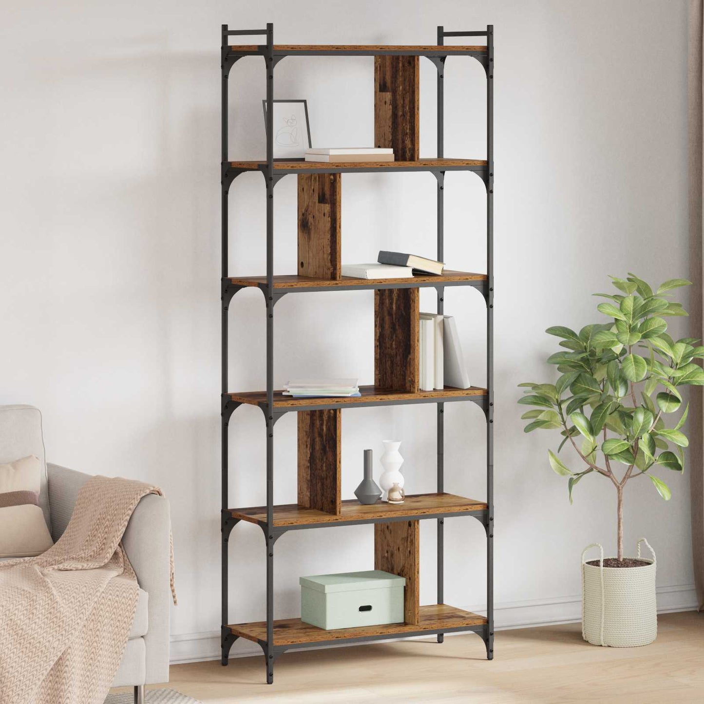 Bücherregal 5 Ebenen 76 x 32 x 192 cm Holzwerkstoff Altholz