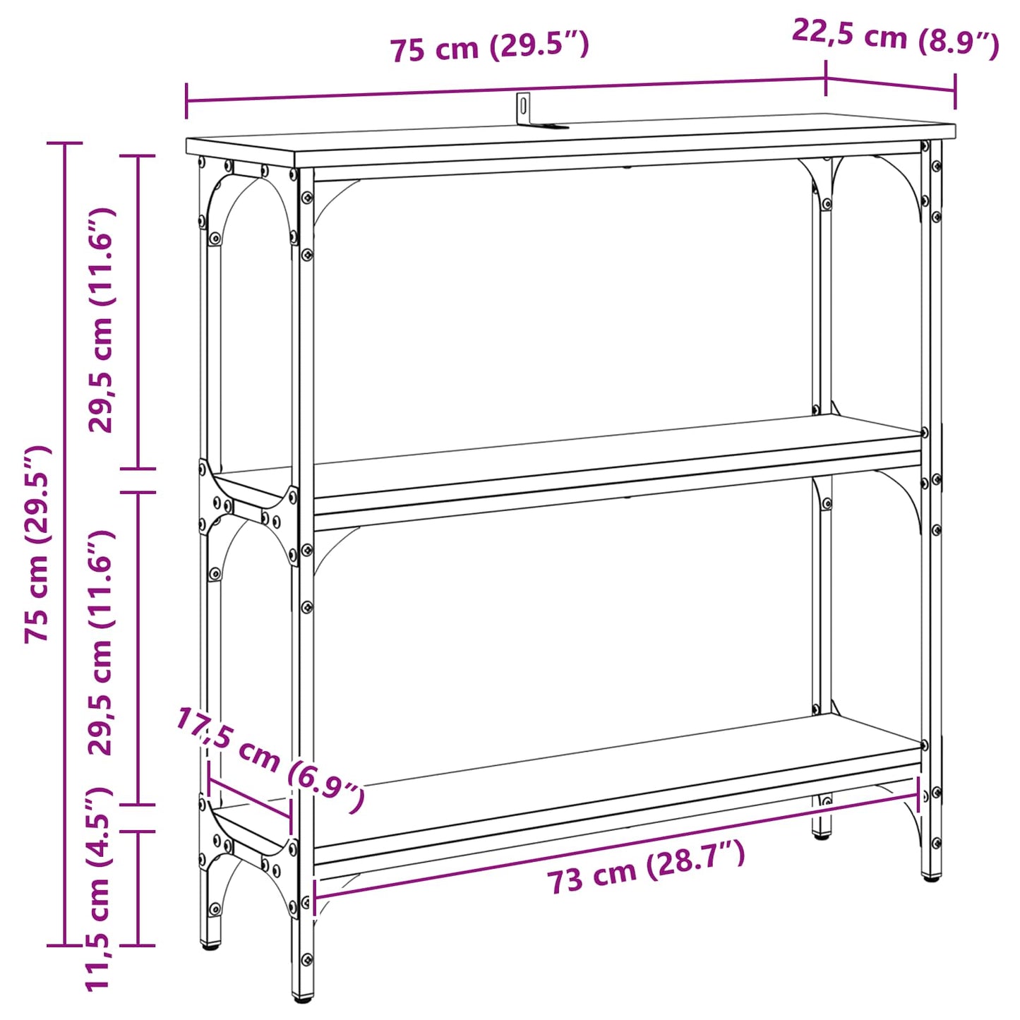 Konsolentisch Altholz 75 x 22,5 x 75 cm Holzwerkstoff