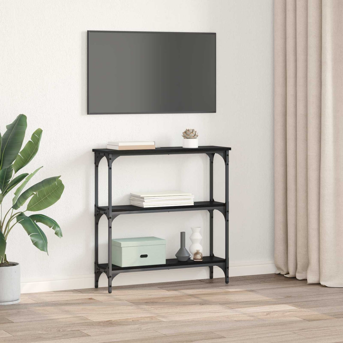 Konsolentisch Schwarz Eichen-Optik 75 x 22,5 x 75 cm