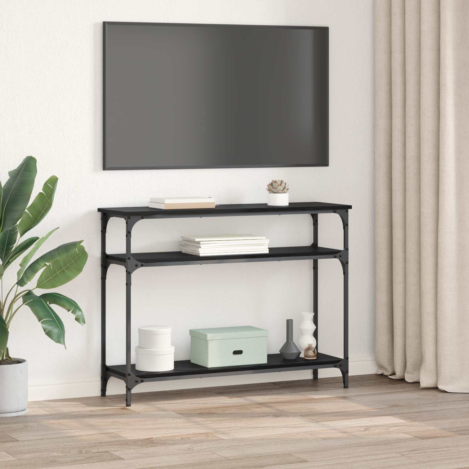 Konsolentisch Schwarz Eichen-Optik 100 x 29 x 75 cm