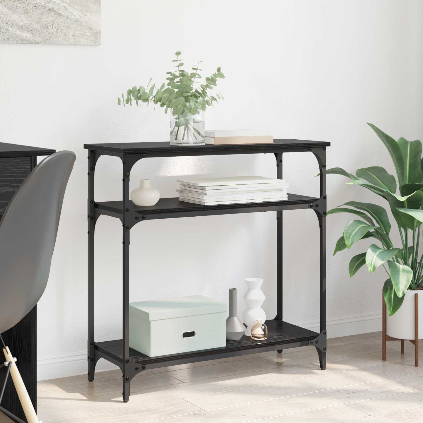 Konsolentisch Schwarz Eichen-Optik 75 x 29 x 75 cm