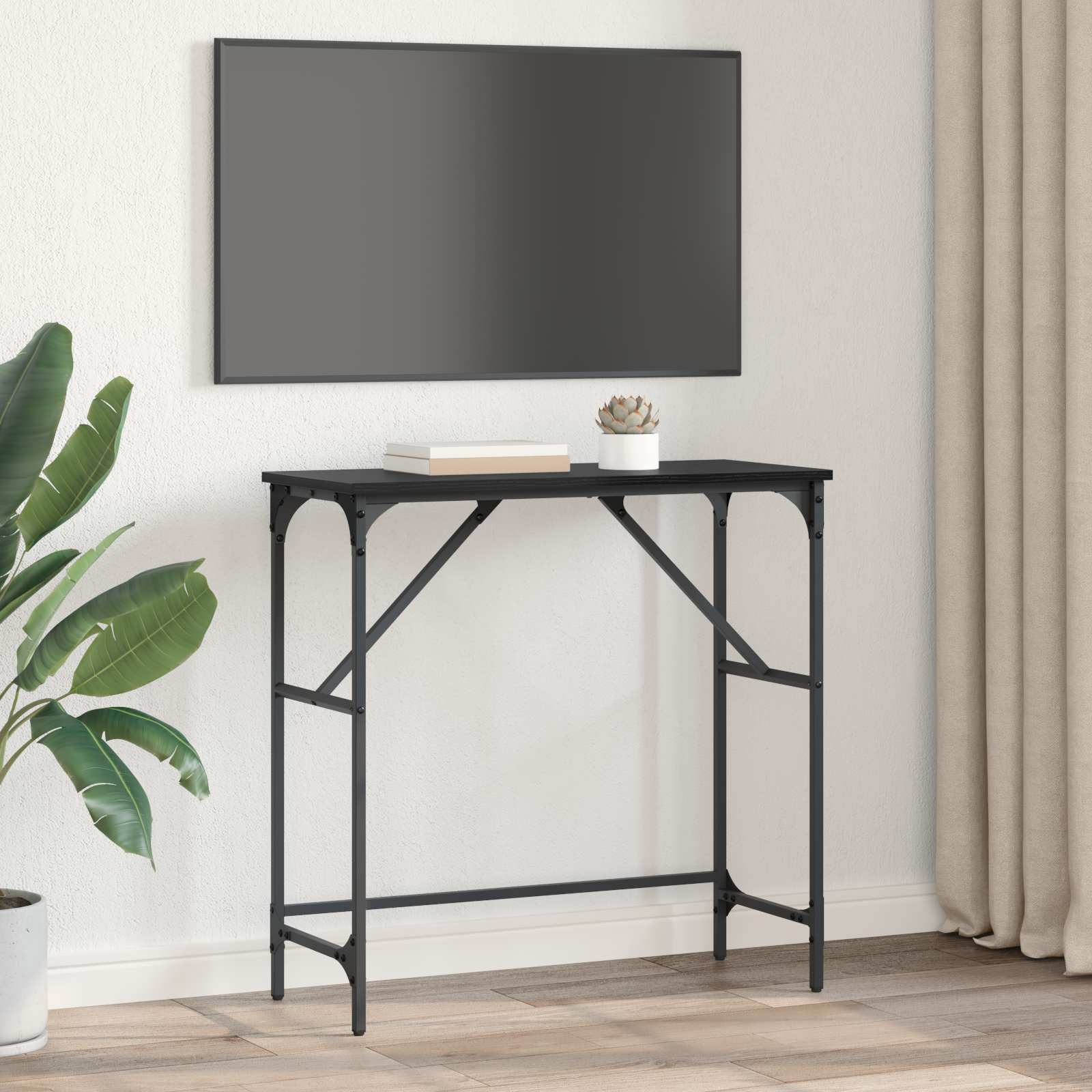 Konsolentisch Schwarz Eichen-Optik 75 x 32 x 75 cm