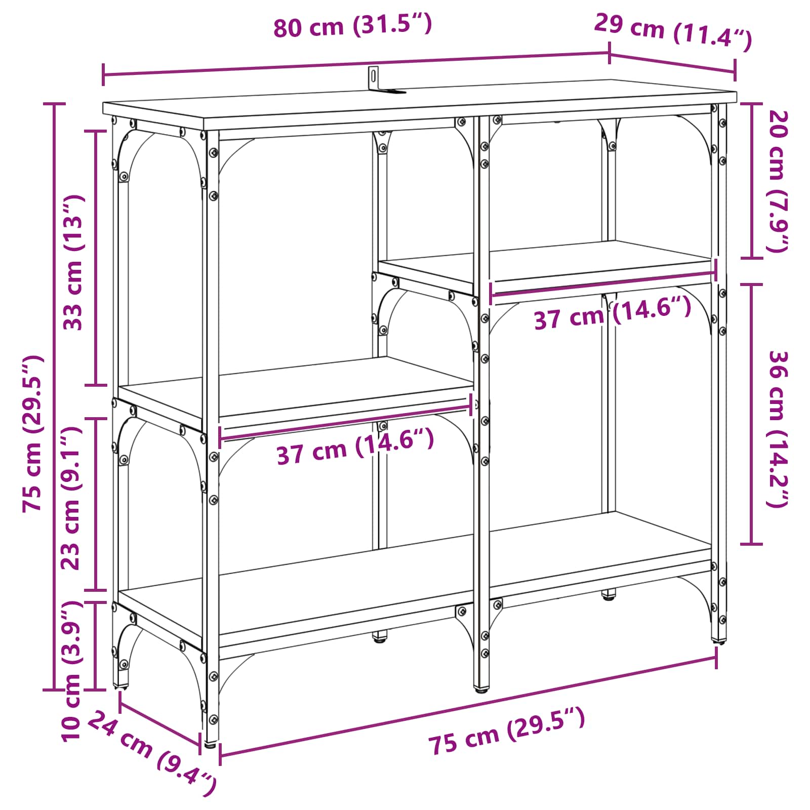 Konsolentisch Altholz 80 x 29 x 75 cm Holzwerkstoff