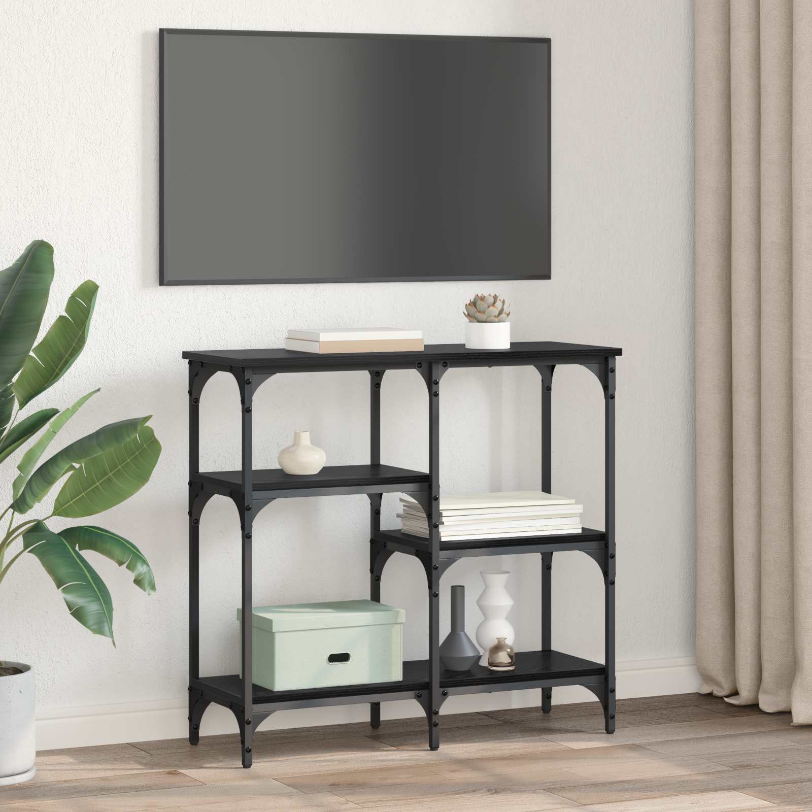 Konsolentisch Schwarz Eichen-Optik 80 x 29 x 75 cm